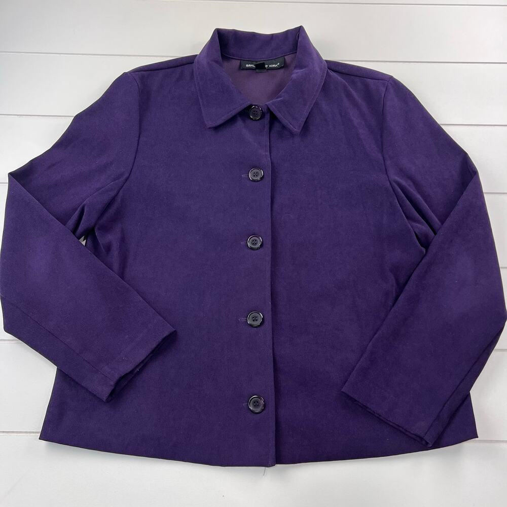 Briggs New York Purple Button Down Blouse Faux Suede women's size Small petite